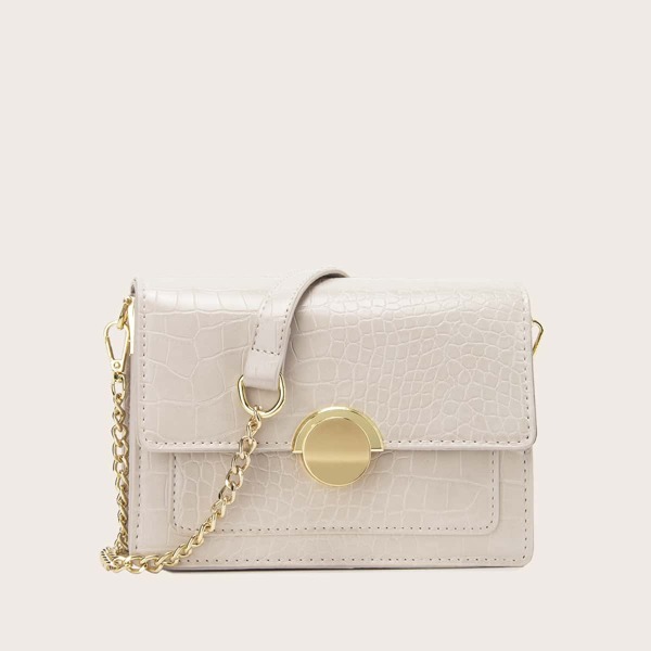 

Croc Embossed Chain Crossbody Bag, Beige