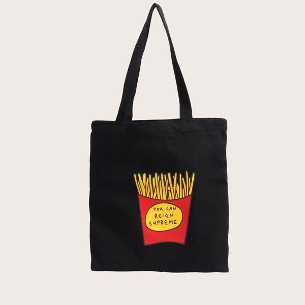 

French Fries Graphic Shopper Bag, Black