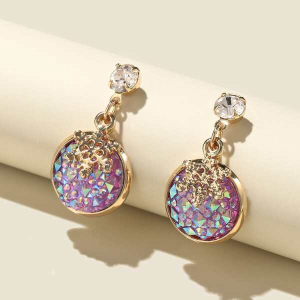 

Rhinestone Round Drop Earrings, Purple
