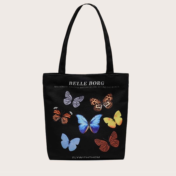 

Butterfly Pattern Shopper Bag, Black