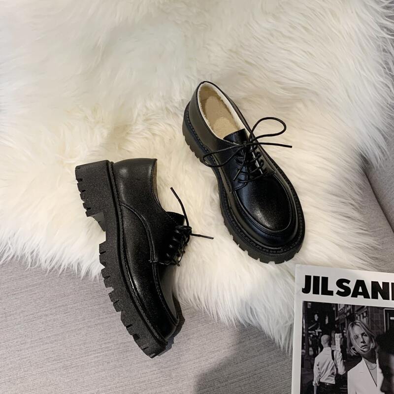 

Lace-up Front Fluffy Derby Shoes, Black