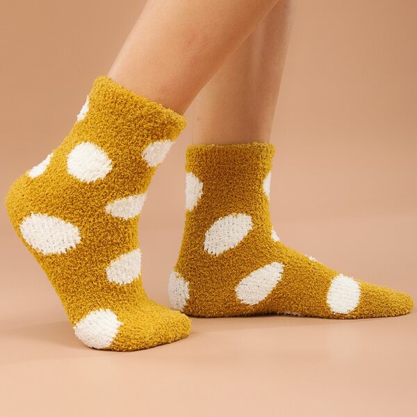 

Polka Dot Fuzzy Socks, Yellow