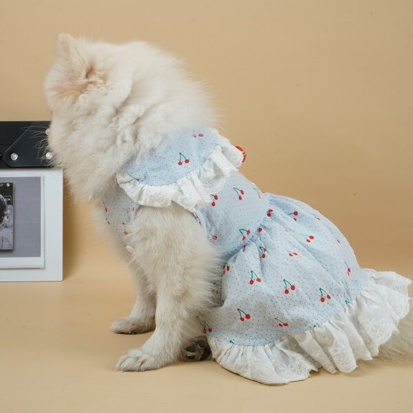 

Ruffle Decor Cherry Print Dog Dress, Multicolor