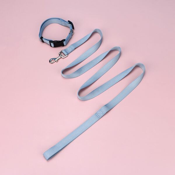 

1pc Solid Dog Collar & 1pc Dog Leash, Blue