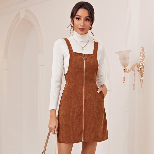 

Zip Up Cord Overall Dress, Brown