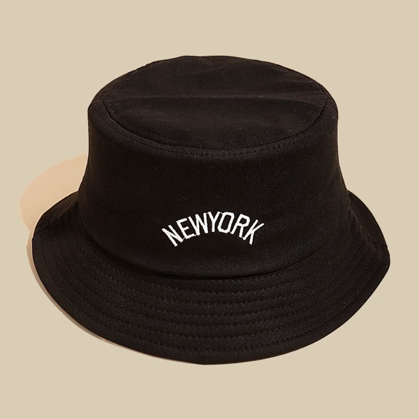 

Letter Embroidery Bucket Hat, Black