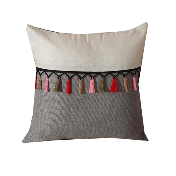

Color Block Tassel Cushion Cover Without Filler, Grey