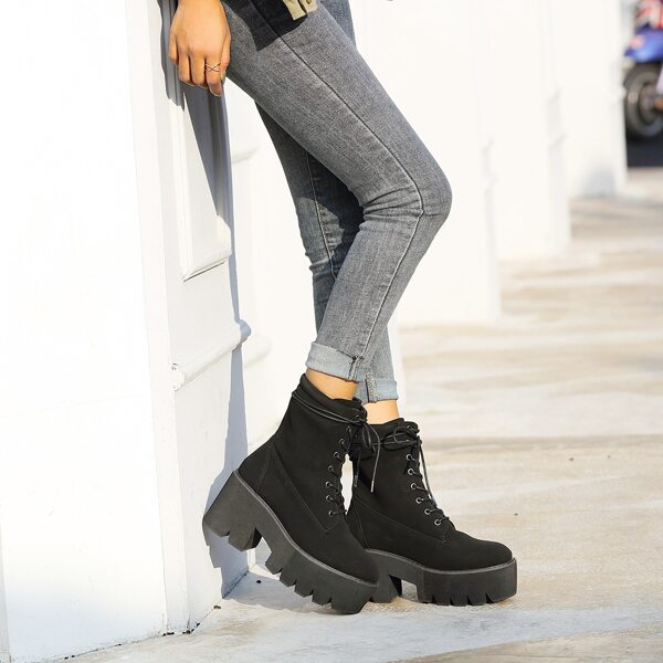 

Minimalist Lace-up Front Combat Boots, Black