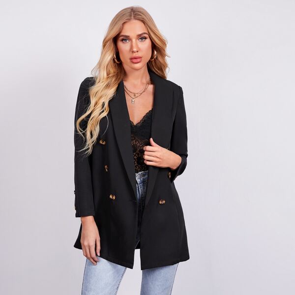 

Shawl Collar Double Breasted Blazer, Black