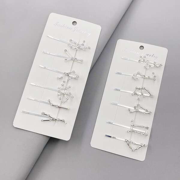 

12pcs Constellation Symbol Design Hair Clip, Silver