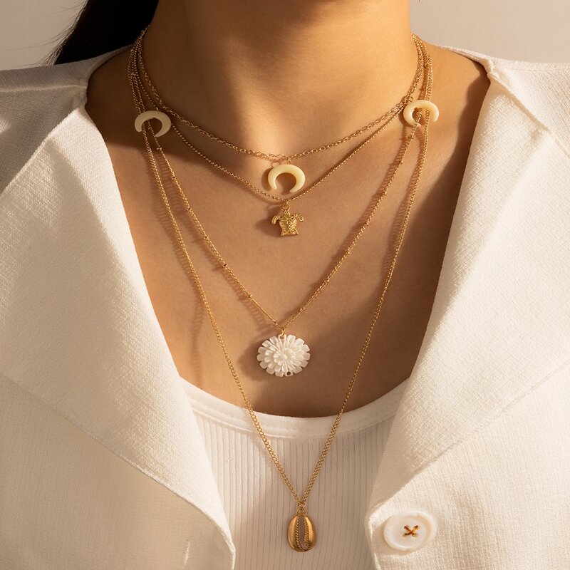 

Moon & Shell Charm Layered Necklace, Gold
