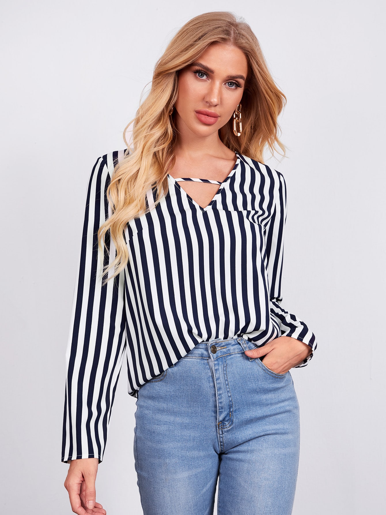 V-cut Front Striped Top thumbnail