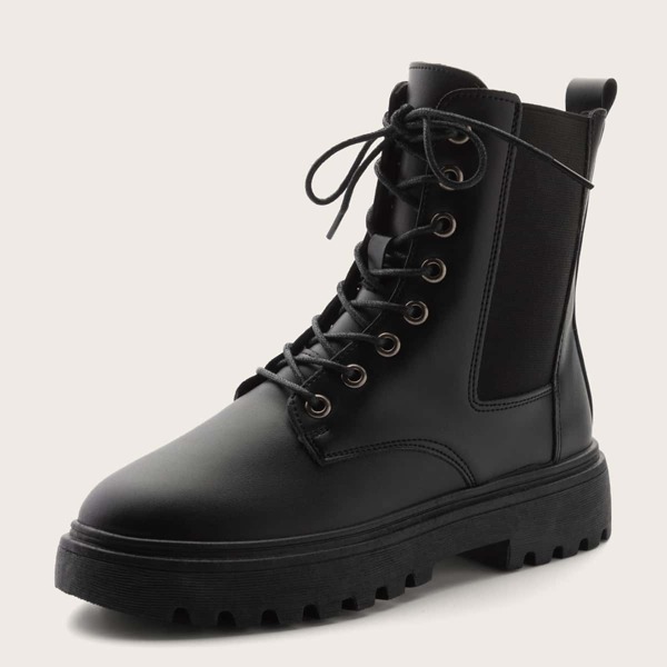 

Minimalist Lace-up Front Combat Boots, Black
