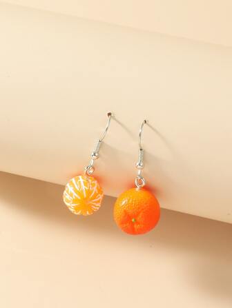 1pair Creative Cartoon Cute Orange Fruit Pendant Earrings For Women/Girls, Suitable For Daily Wear, Dating, Festival Gift (Note: Slight Color Difference In Shades Of Yellow And Red For The Orange Fruit Is Normal)