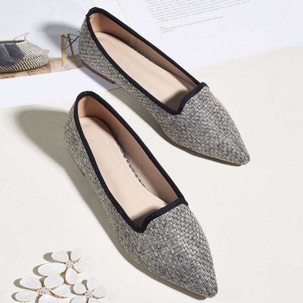 

Braided Wide Fit Slip On Flats, Grey
