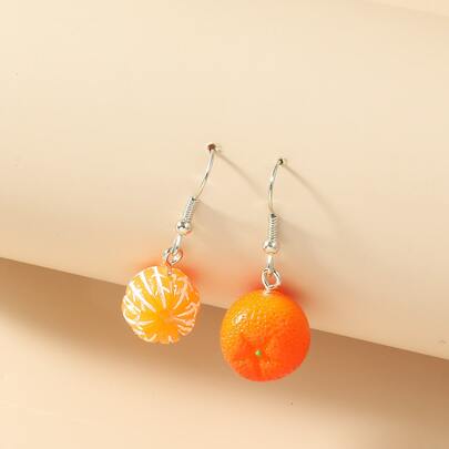 1 par de pendientes colgantes creativos de frutas naranja lindas con dibujos animados para mujeres/niñas, adecuados para uso diario, citas, regalo de festivales (Nota: es normal una ligera diferencia de color en tonalidades de amarillo y rojo para la fruta naranja)