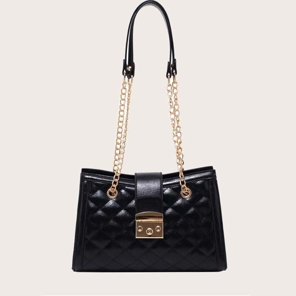 

Quilted Chain Shoulder Bag, Black