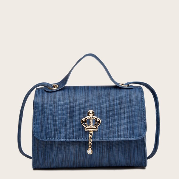 

Crown Decor Satchel Bag, Blue
