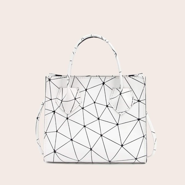 

Geometric Pattern Satchel Bag, White