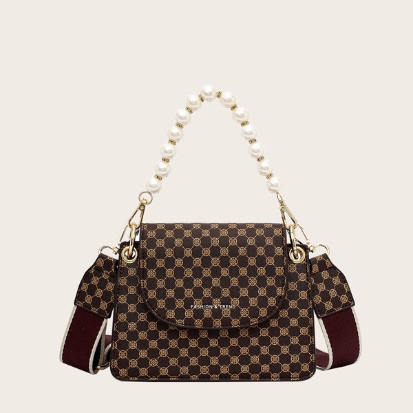 

Graphic Pattern Satchel Bag, Brown
