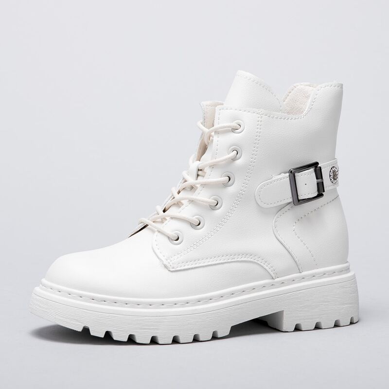 

Buckle Decor Combat Boots, White