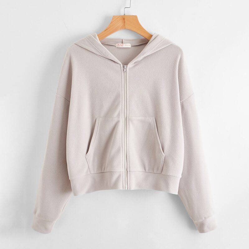 

Solid Zip Up Pocket Hoodie, Light grey