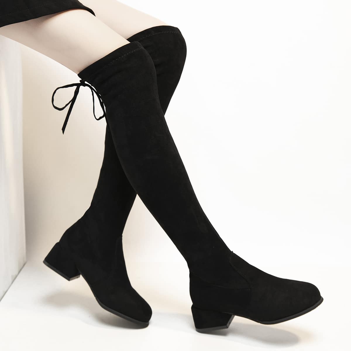 

Chunky Heeled Knee Boots, Black