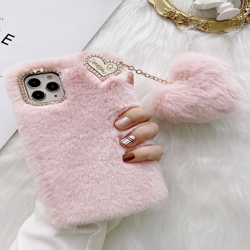 

Fluffy Heart iPhone Case, Baby pink