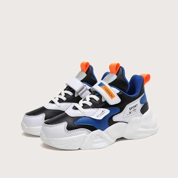 

Boys Colorblock Velcro Strap Chunky Sneakers, Black