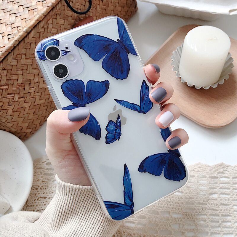 

Butterfly Clear iPhone Case, Blue