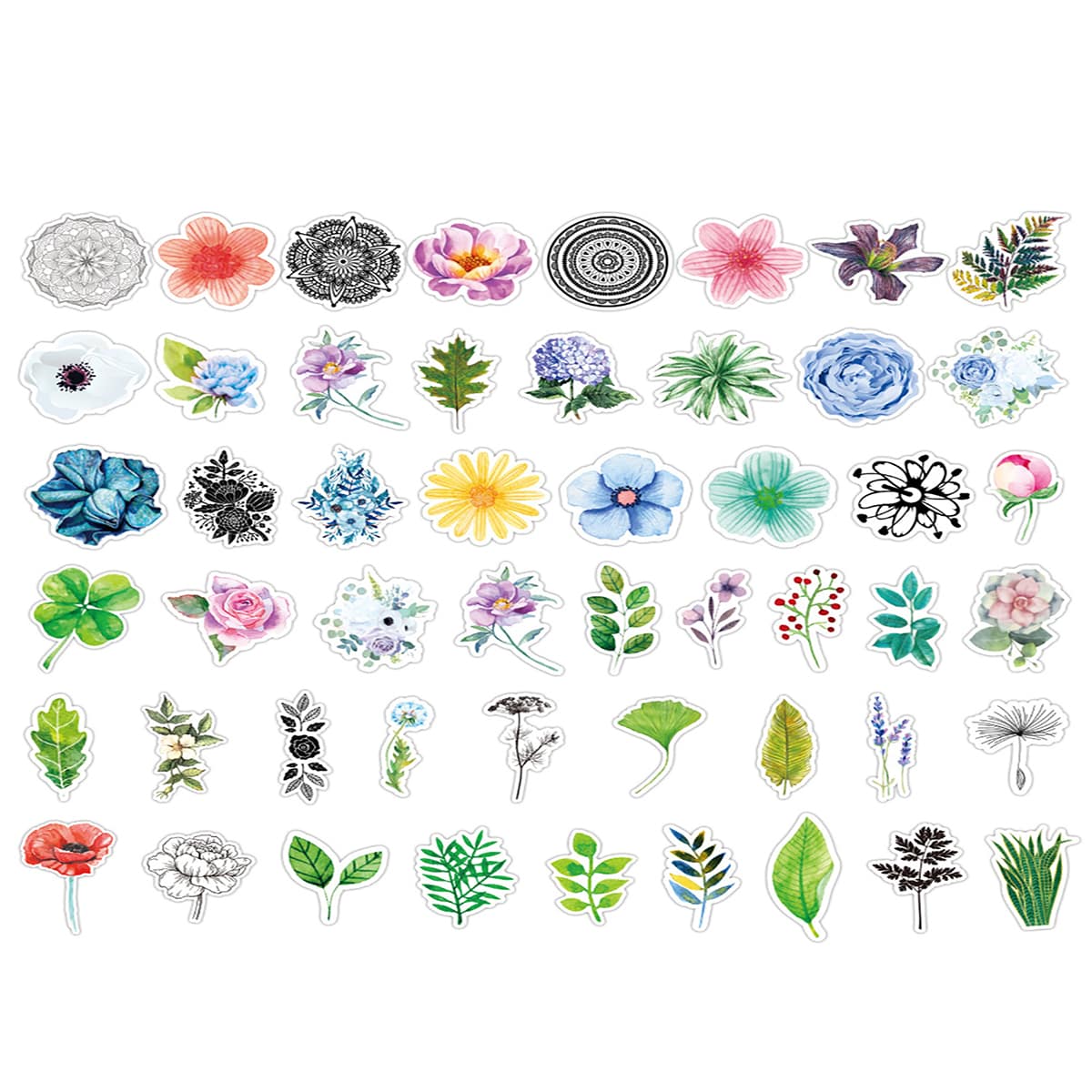 

50pcs Floral & Leaf Sticker, Multicolor