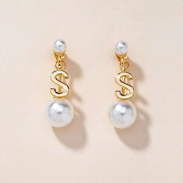 

Faux Pearl Letter Decor Earring Jackets, Gold