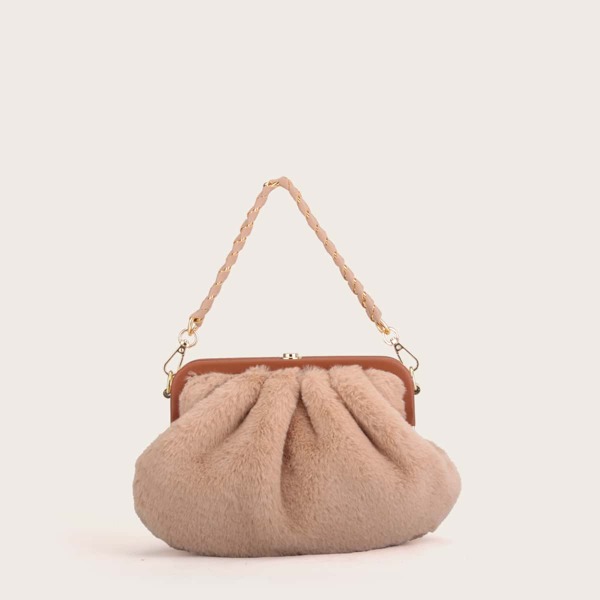 

Fluffy Ruched Bag, Khaki