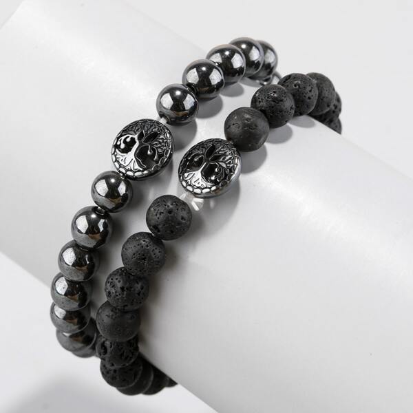 

2pcs Men Beaded Bracelet, Multicolor
