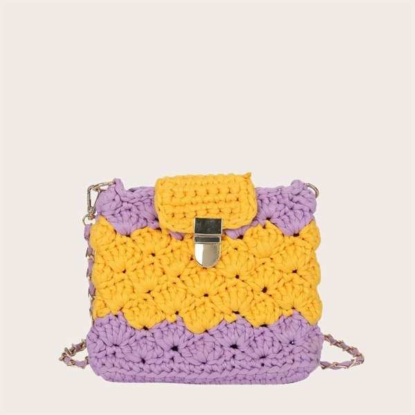 

Color Block Crochet Crossbody Bag, Yellow