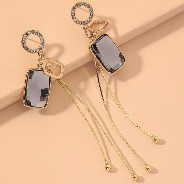 

Geometric Rhinestone Decor Drop Earrings, Gold