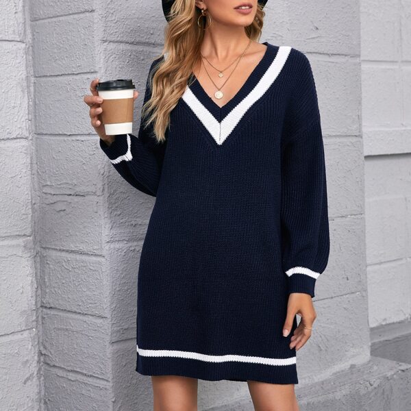 

Drop Shoulder Colorblock Sweater Dress, Navy blue