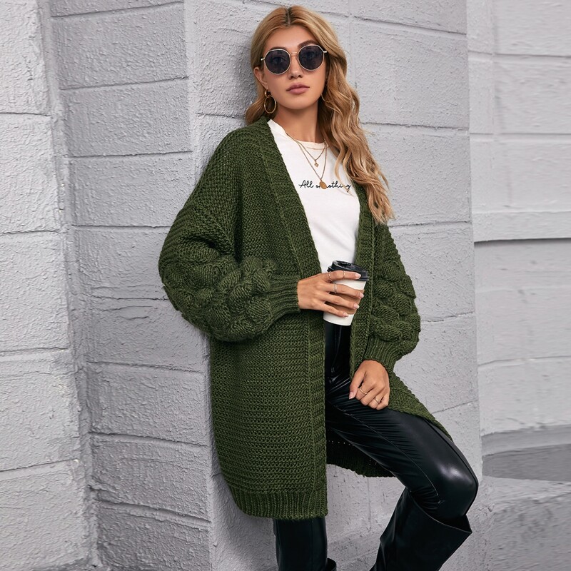 

Open Front Drop Shoulder Cardigan, Dark green