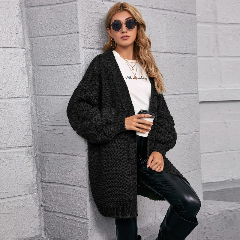 

Open Front Drop Shoulder Cardigan, Black
