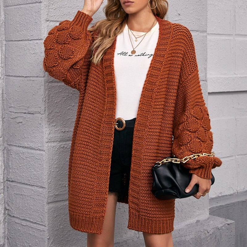 

Open Front Drop Shoulder Cardigan, Burnt orange