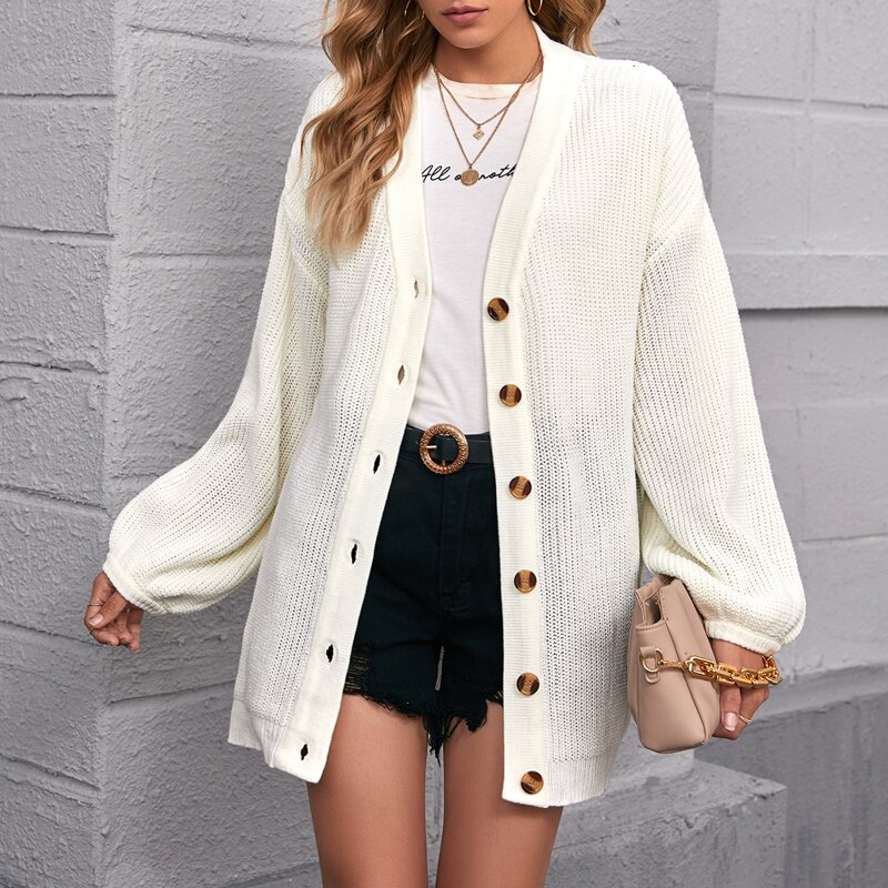 

Button Front Drop Shoulder Cardigan, Beige