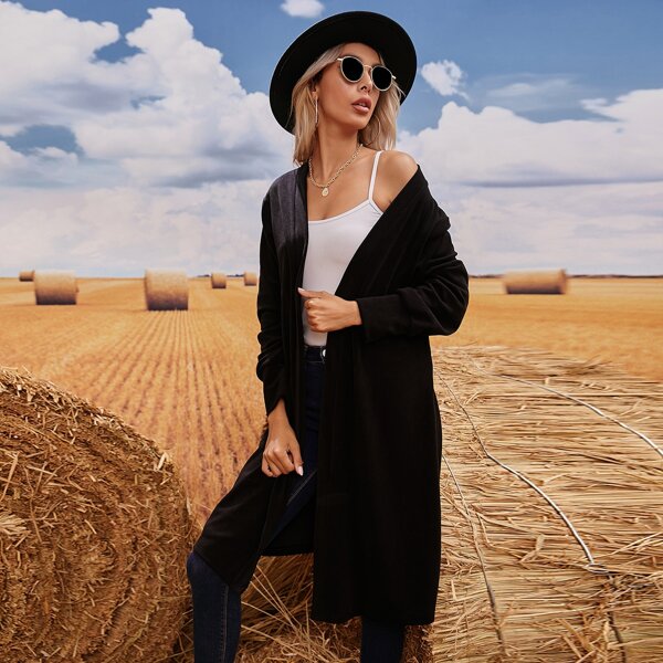 

Solid Open Front Coat, Black