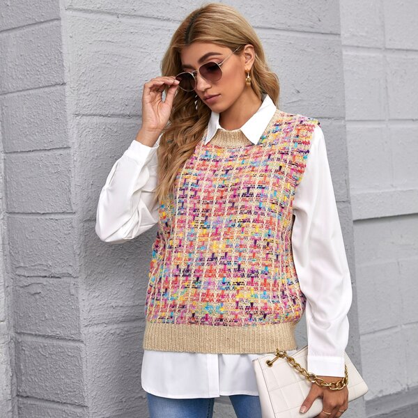 

Round Neck Sweater Vest, Multicolor