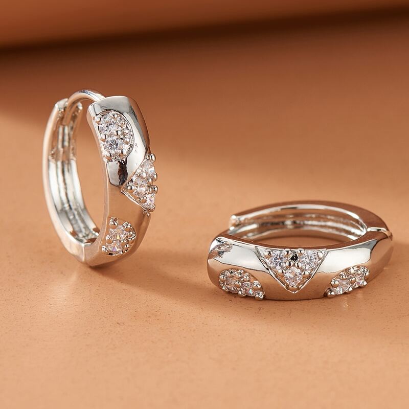 

Rhinestone Decor Hoop Earrings, Silver