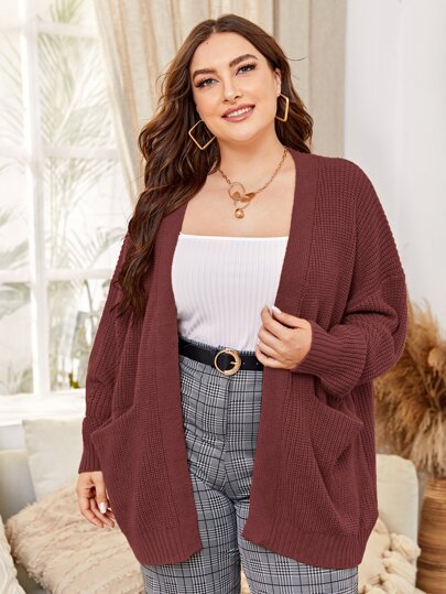 Plus Open Front Double Pocket Cardigan