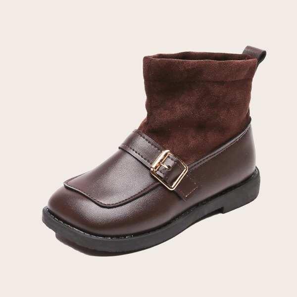 

Girls Buckle Decor Wide Fit Boots, Brown