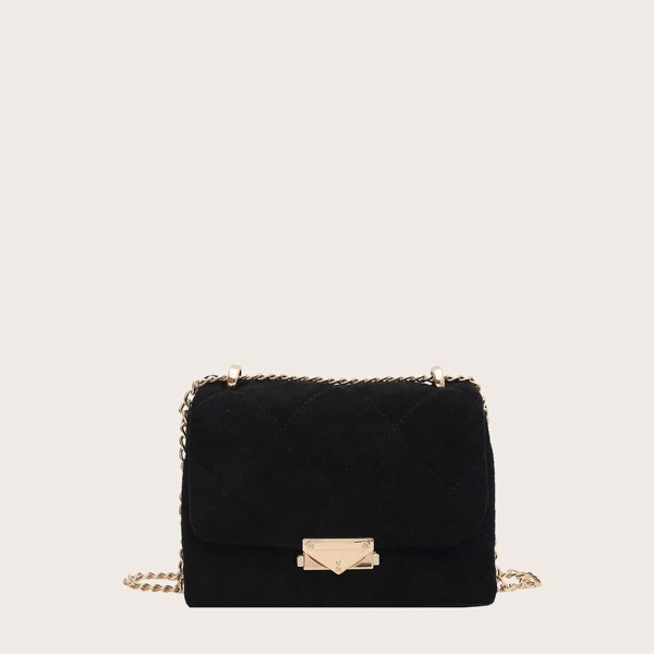 

Quilted Flap Chain Shoulder Bag, Black