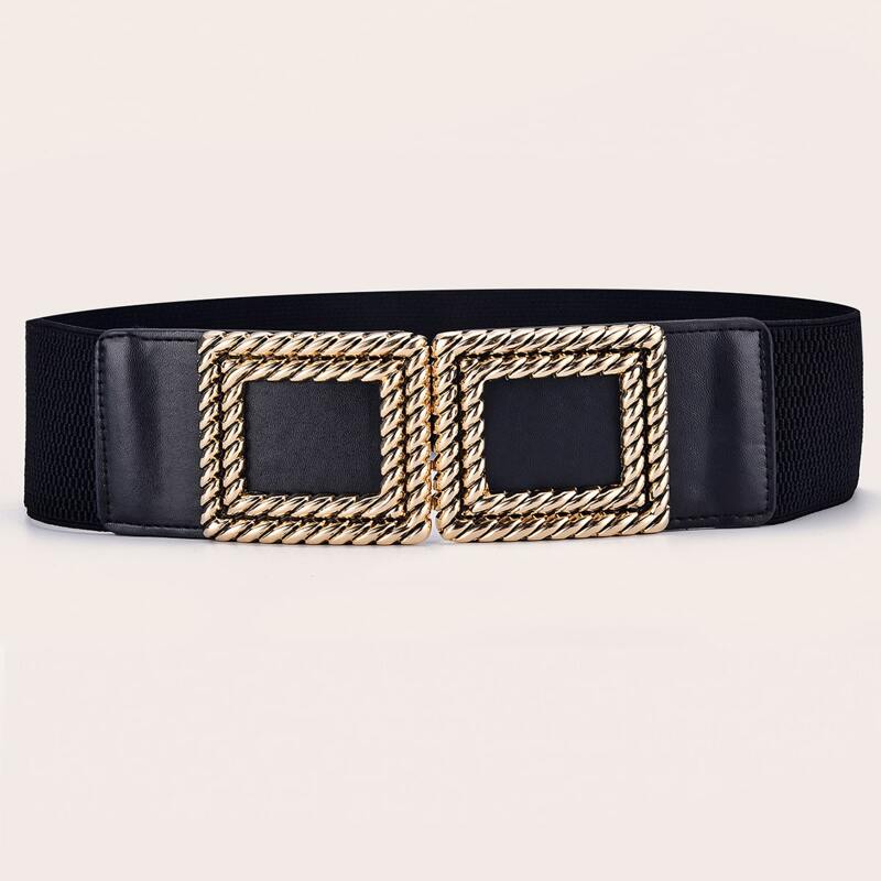 

Textured Buckle Wide Belt, Black