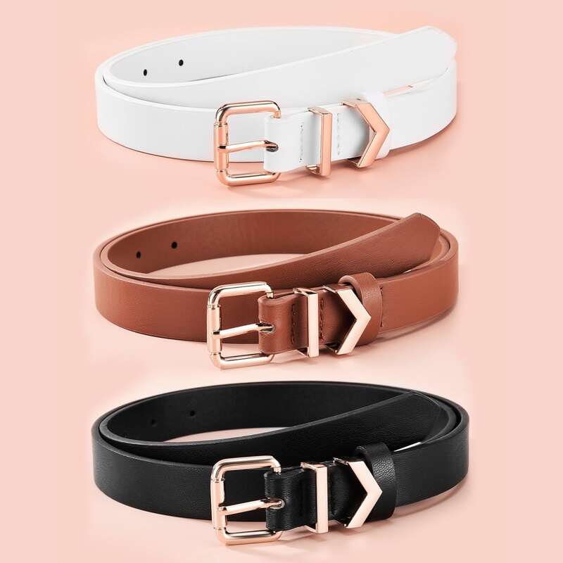 

3pcs Square Buckle Belt, Multicolor
