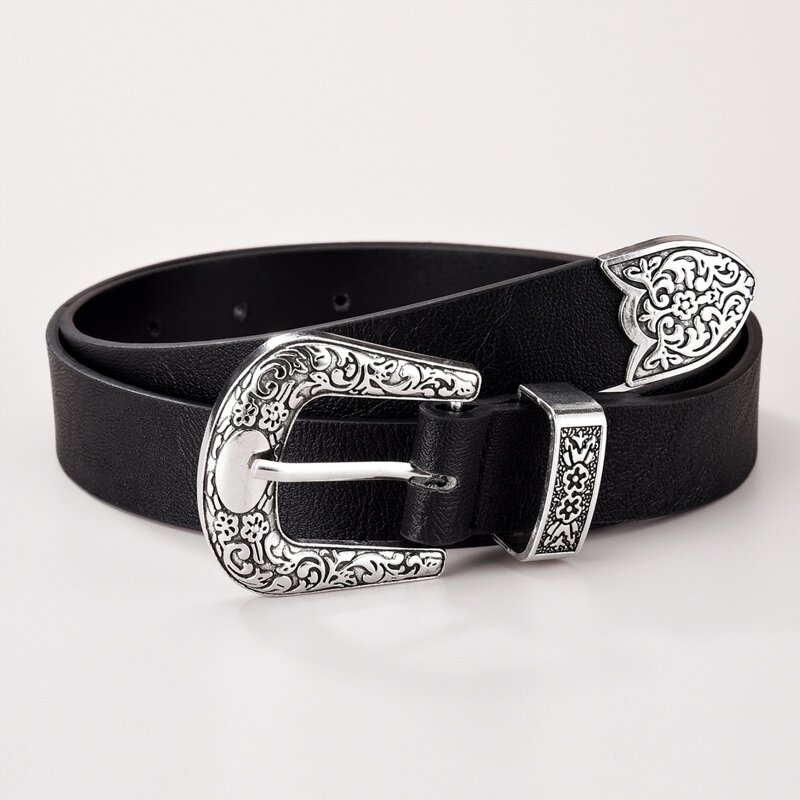 

Floral Western Buckle Belt, Black